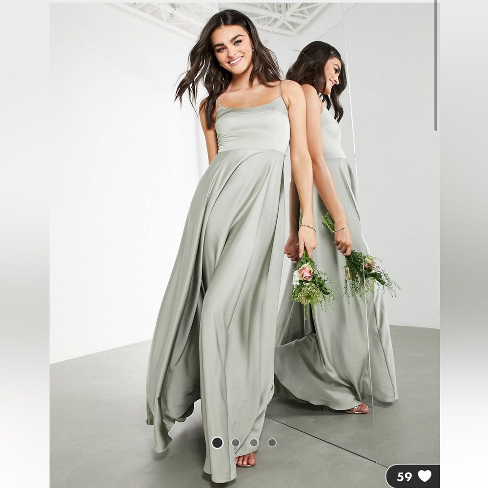 Sage Green satin maxi dress with square neck